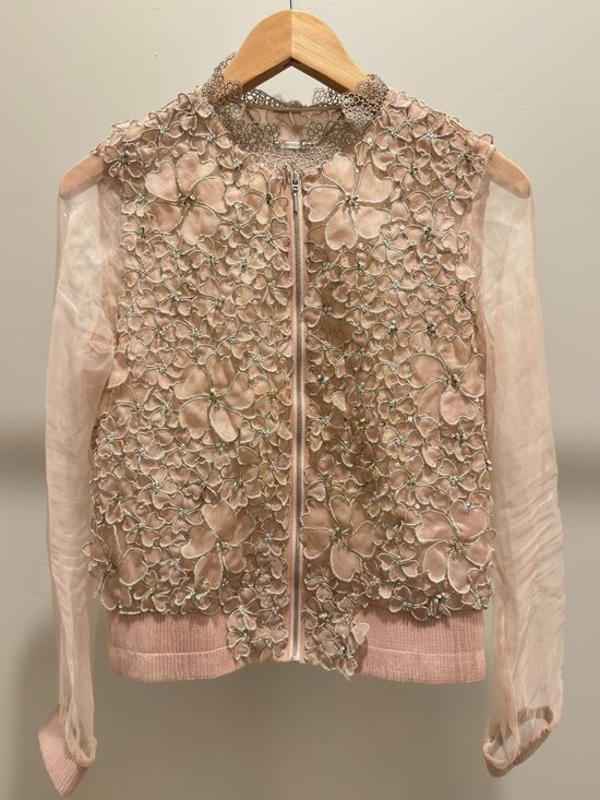 Elie Tahari Jackets & Blazers - Elie Tahari Brandy Silk Floral Appliqué Embellished Bomber Jacket